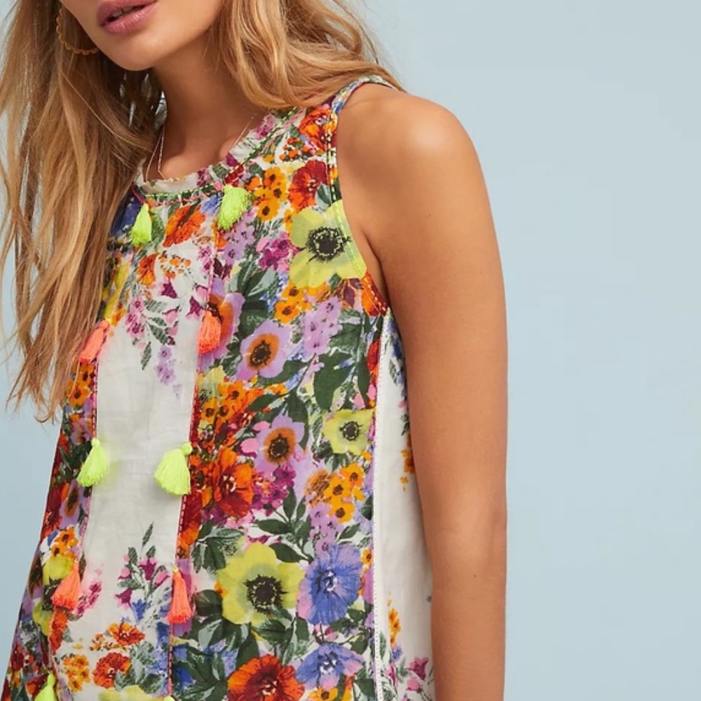 NWT ANTHROPOLOGIE RAGA FLORAL SWING TASSEL BLOUSE